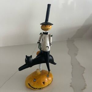 Halloween Pumpkin and springy Cat Figurine